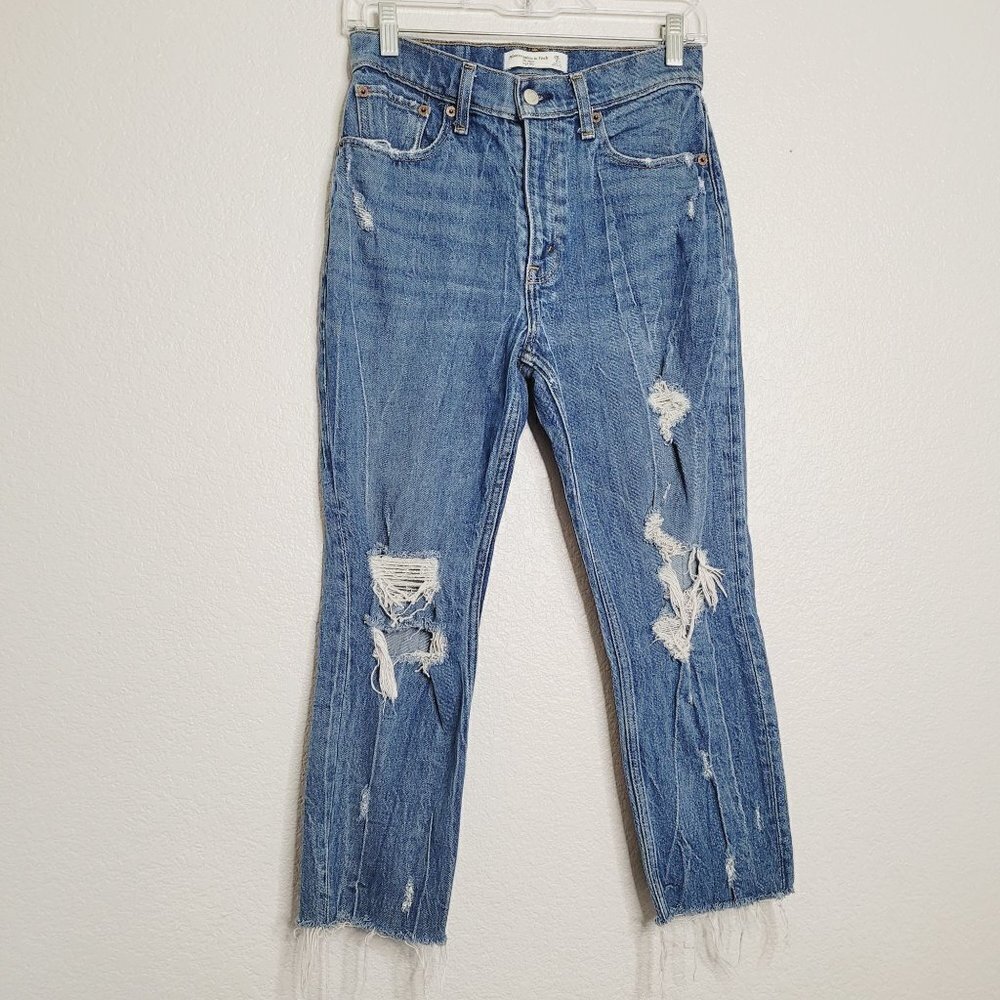 Abercrombie & Fitch The Mom High Rise Jean Size 26 Distressed Raw Hem